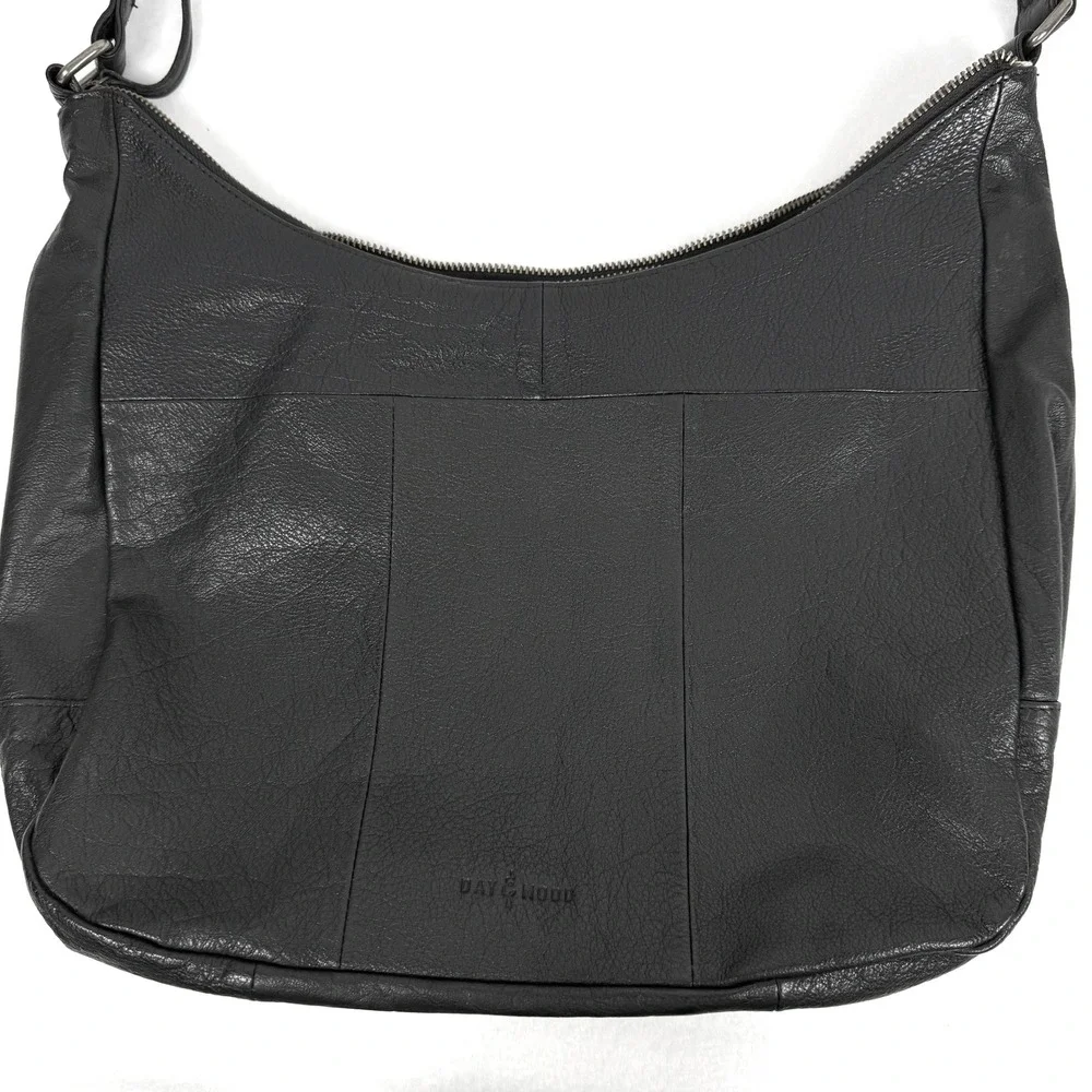 DAY & MOOD Black Leather‎ Sling Hobo Shoulder Bag